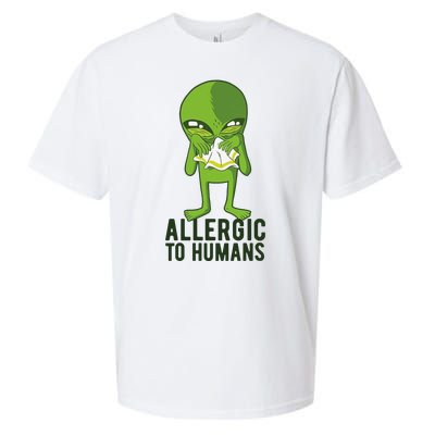 Allergic To Humans Funny Alien Sueded Cloud Jersey T-Shirt