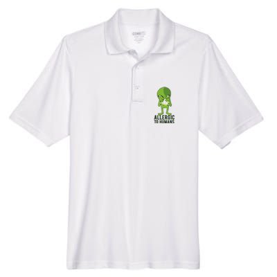 Allergic To Humans Funny Alien Men's Origin Performance Piqué Polo