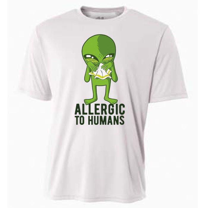 Allergic To Humans Funny Alien Cooling Performance Crew T-Shirt