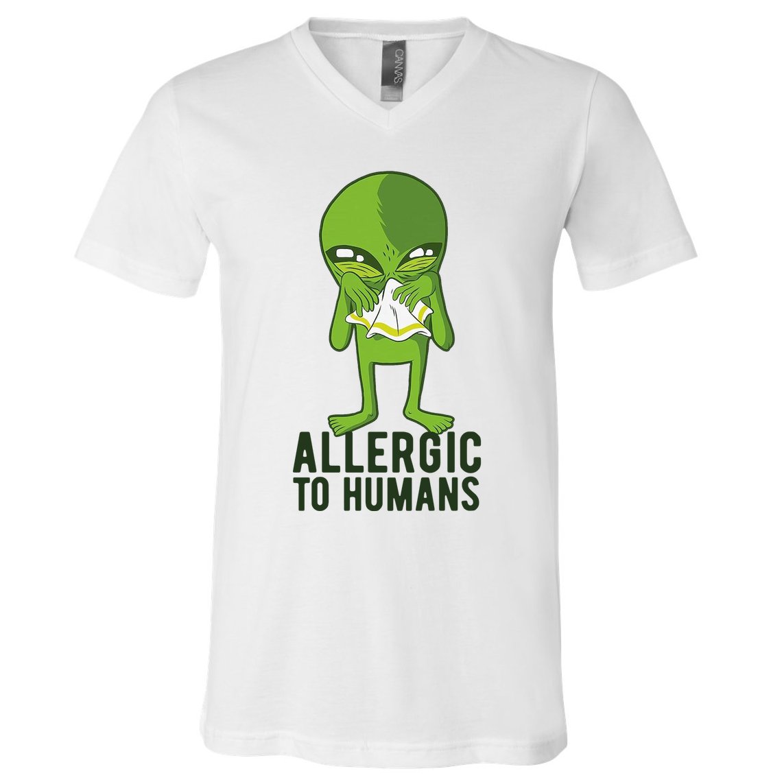 Allergic To Humans Funny Alien V-Neck T-Shirt