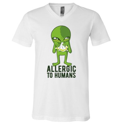 Allergic To Humans Funny Alien V-Neck T-Shirt