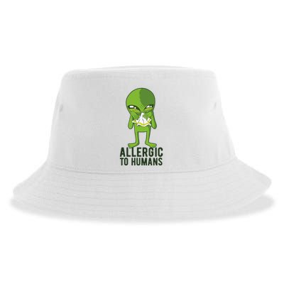 Allergic To Humans Funny Alien Sustainable Bucket Hat