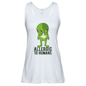 Allergic To Humans Funny Alien Ladies Essential Flowy Tank