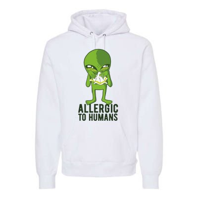 Allergic To Humans Funny Alien Premium Hoodie