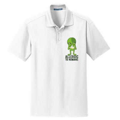 Allergic To Humans Funny Alien Dry Zone Grid Polo