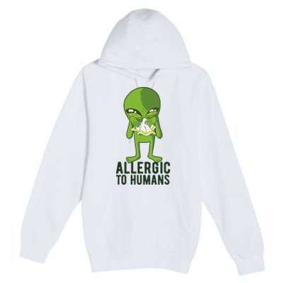 Allergic To Humans Funny Alien Premium Pullover Hoodie