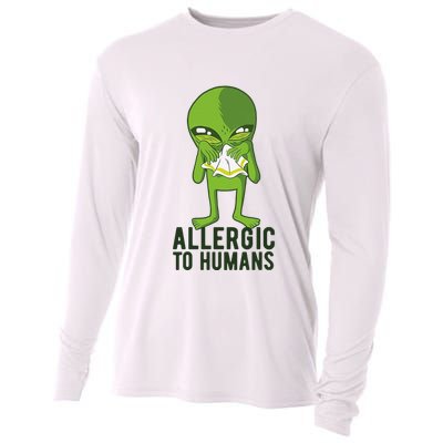 Allergic To Humans Funny Alien Cooling Performance Long Sleeve Crew