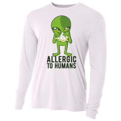 Allergic To Humans Funny Alien Cooling Performance Long Sleeve Crew