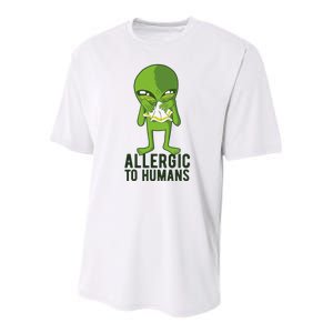 Allergic To Humans Funny Alien Youth Performance Sprint T-Shirt