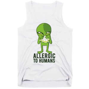 Allergic To Humans Funny Alien Tank Top