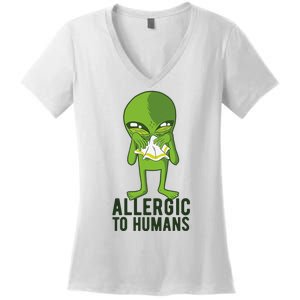 Allergic To Humans Funny Alien Women's V-Neck T-Shirt