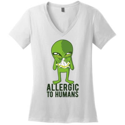 Allergic To Humans Funny Alien Women's V-Neck T-Shirt