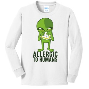 Allergic To Humans Funny Alien Kids Long Sleeve Shirt