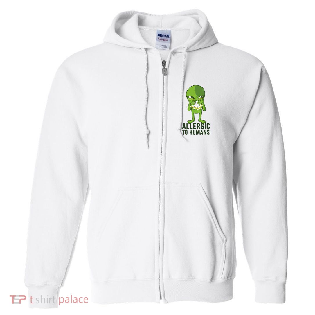Allergic To Humans Funny Alien Full Zip Hoodie