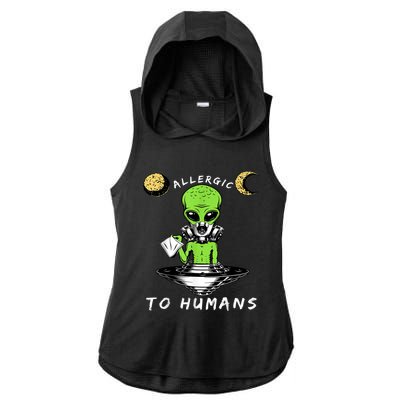 Allergic To Humans Funny Alien Ufo Sniffing Ladies PosiCharge Tri-Blend Wicking Draft Hoodie Tank