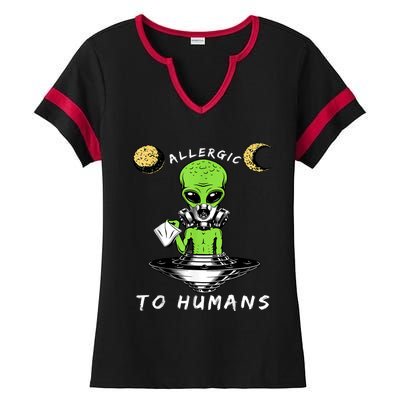 Allergic To Humans Funny Alien Ufo Sniffing Ladies Halftime Notch Neck Tee