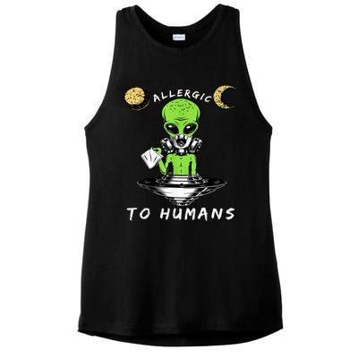 Allergic To Humans Funny Alien Ufo Sniffing Ladies PosiCharge Tri-Blend Wicking Tank