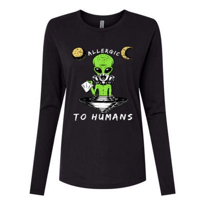 Allergic To Humans Funny Alien Ufo Sniffing Womens Cotton Relaxed Long Sleeve T-Shirt