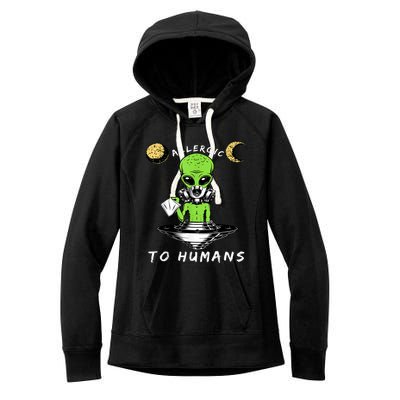 Allergic To Humans Funny Alien Ufo Sniffing Women's Fleece Hoodie