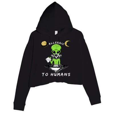 Allergic To Humans Funny Alien Ufo Sniffing Crop Fleece Hoodie