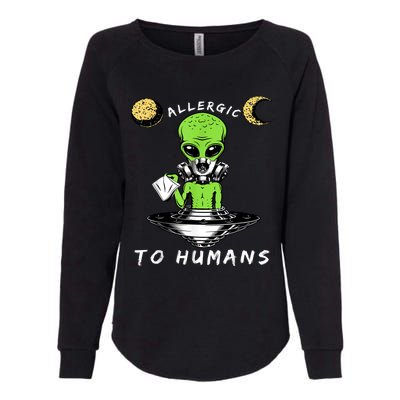 Allergic To Humans Funny Alien Ufo Sniffing Womens California Wash Sweatshirt