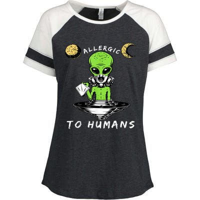 Allergic To Humans Funny Alien Ufo Sniffing Enza Ladies Jersey Colorblock Tee