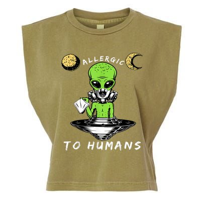 Allergic To Humans Funny Alien Ufo Sniffing Garment-Dyed Women's Muscle Tee