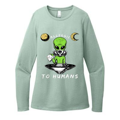 Allergic To Humans Funny Alien Ufo Sniffing Womens CVC Long Sleeve Shirt