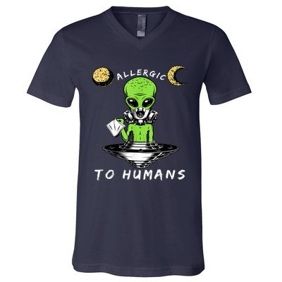 Allergic To Humans Funny Alien Ufo Sniffing V-Neck T-Shirt