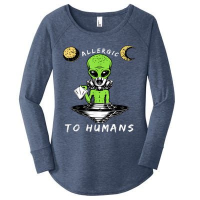 Allergic To Humans Funny Alien Ufo Sniffing Women's Perfect Tri Tunic Long Sleeve Shirt