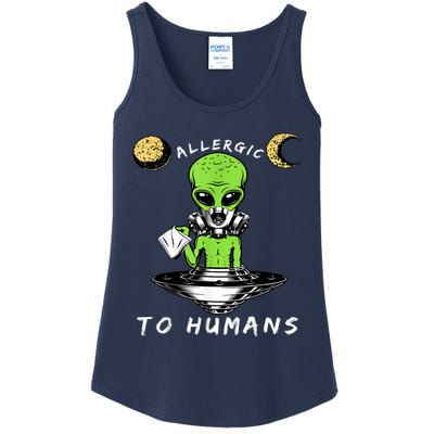 Allergic To Humans Funny Alien Ufo Sniffing Ladies Essential Tank