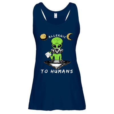 Allergic To Humans Funny Alien Ufo Sniffing Ladies Essential Flowy Tank