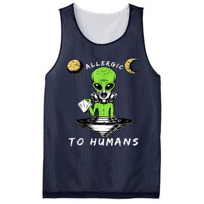 Allergic To Humans Funny Alien Ufo Sniffing Mesh Reversible Basketball Jersey Tank