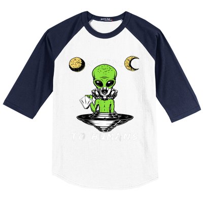 Allergic To Humans Funny Alien Ufo Sniffing Baseball Sleeve Shirt