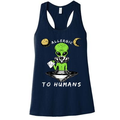 Allergic To Humans Funny Alien Ufo Sniffing Women's Racerback Tank