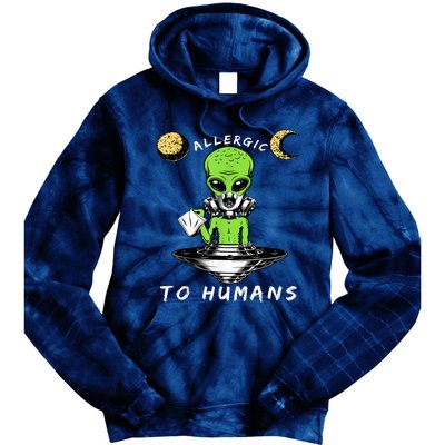 Allergic To Humans Funny Alien Ufo Sniffing Tie Dye Hoodie