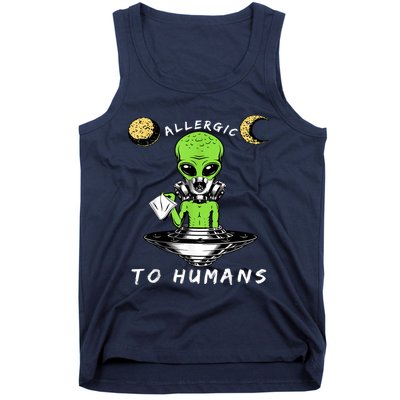 Allergic To Humans Funny Alien Ufo Sniffing Tank Top