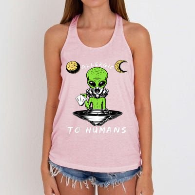 Allergic To Humans Funny Alien Ufo Sniffing Women's Knotted Racerback Tank