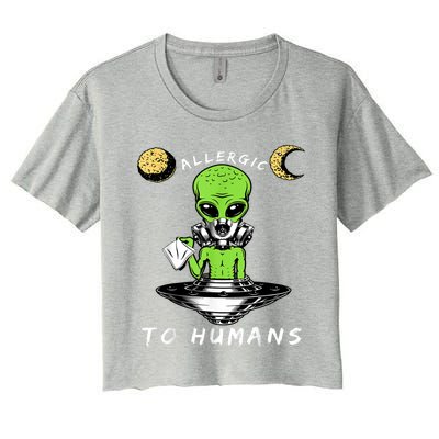 Allergic To Humans Funny Alien Ufo Sniffing Women's Crop Top Tee