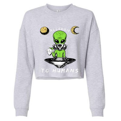 Allergic To Humans Funny Alien Ufo Sniffing Cropped Pullover Crew