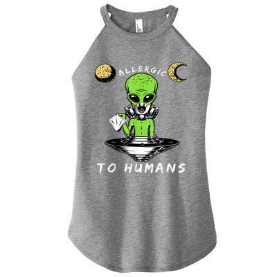 Allergic To Humans Funny Alien Ufo Sniffing Women's Perfect Tri Rocker Tank