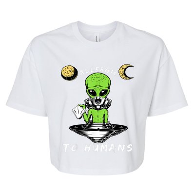 Allergic To Humans Funny Alien Ufo Sniffing Bella+Canvas Jersey Crop Tee