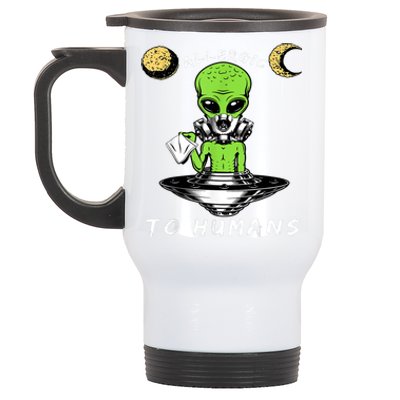 Allergic To Humans Funny Alien Ufo Sniffing Stainless Steel Travel Mug