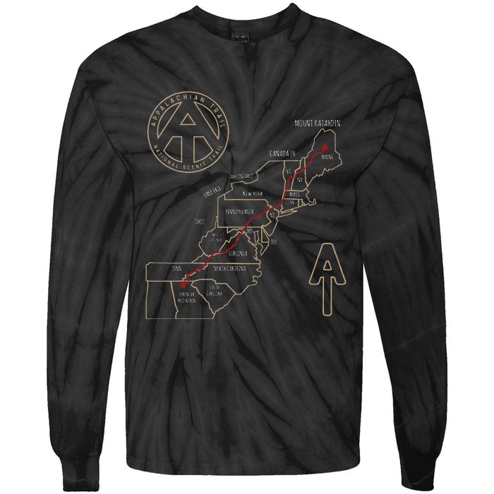 Appalachian Trail Hiking Map Outdoor Adventure Trailing Tie-Dye Long Sleeve Shirt