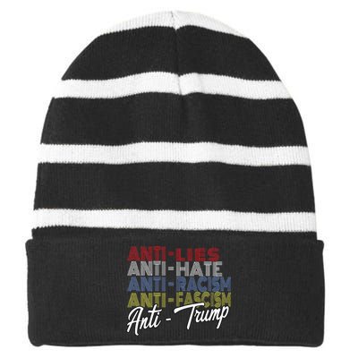 Anti Trump Hate Lies And Fascism Resist Vote Nov 5 2024 Striped Beanie with Solid Band