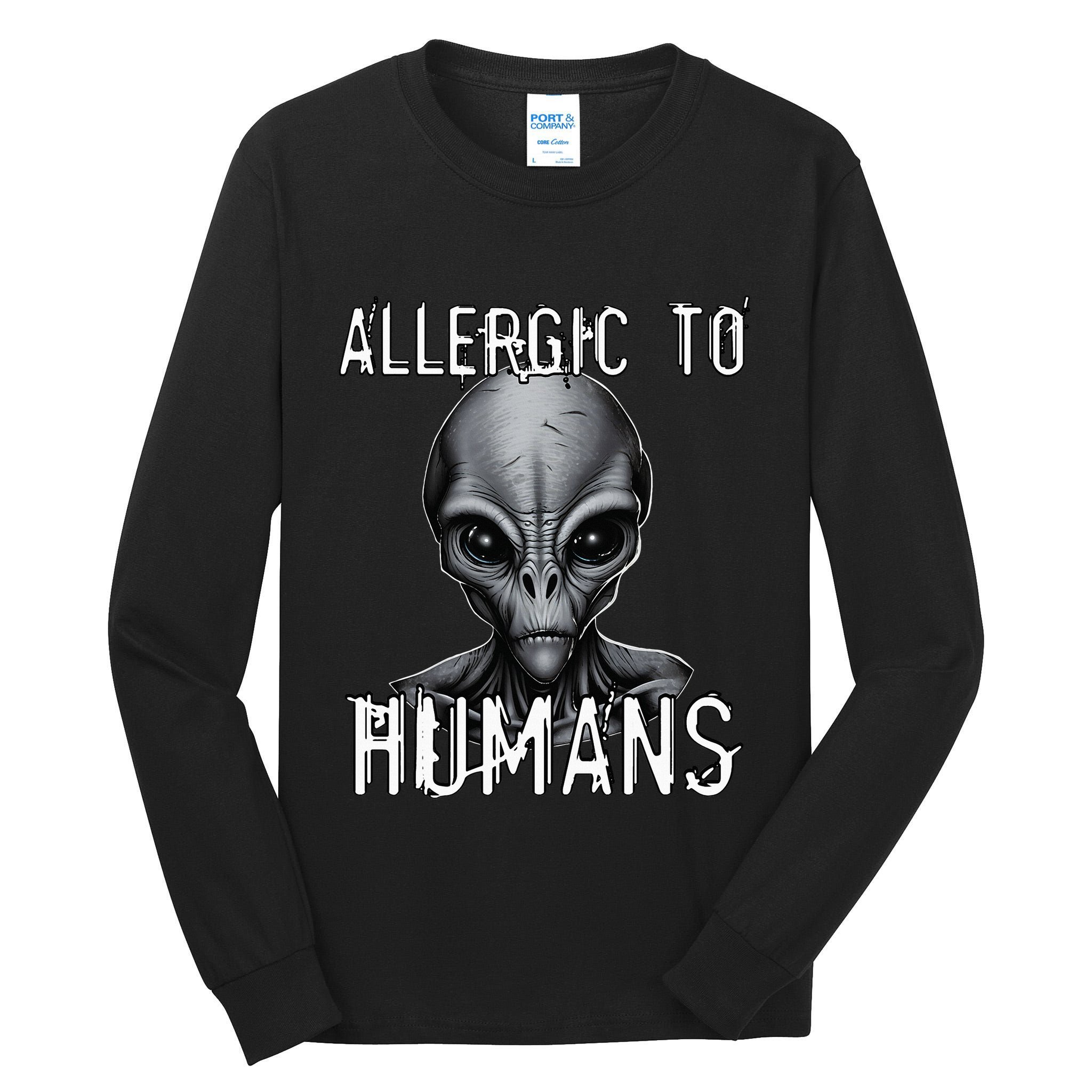 Allergic To Humans Funny Ufo Paranormal Tall Long Sleeve T-Shirt
