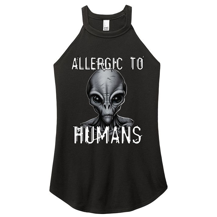 Allergic To Humans Funny Ufo Paranormal Women's Perfect Tri Rocker Tank