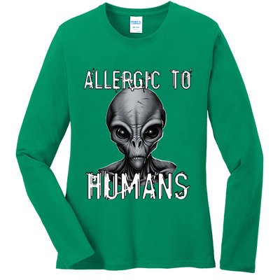 Allergic To Humans Funny Ufo Paranormal Ladies Long Sleeve Shirt