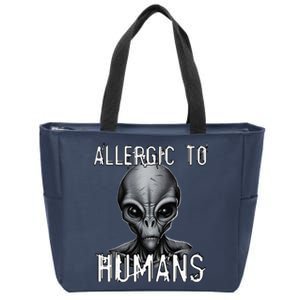 Allergic To Humans Funny Ufo Paranormal Zip Tote Bag