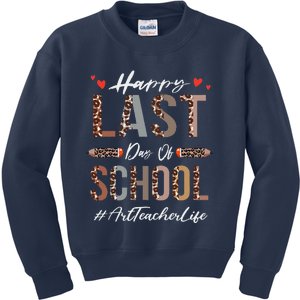 Art Teacher Happy Last Day Of School Summer Funny Leopard Kids Sweatshirt